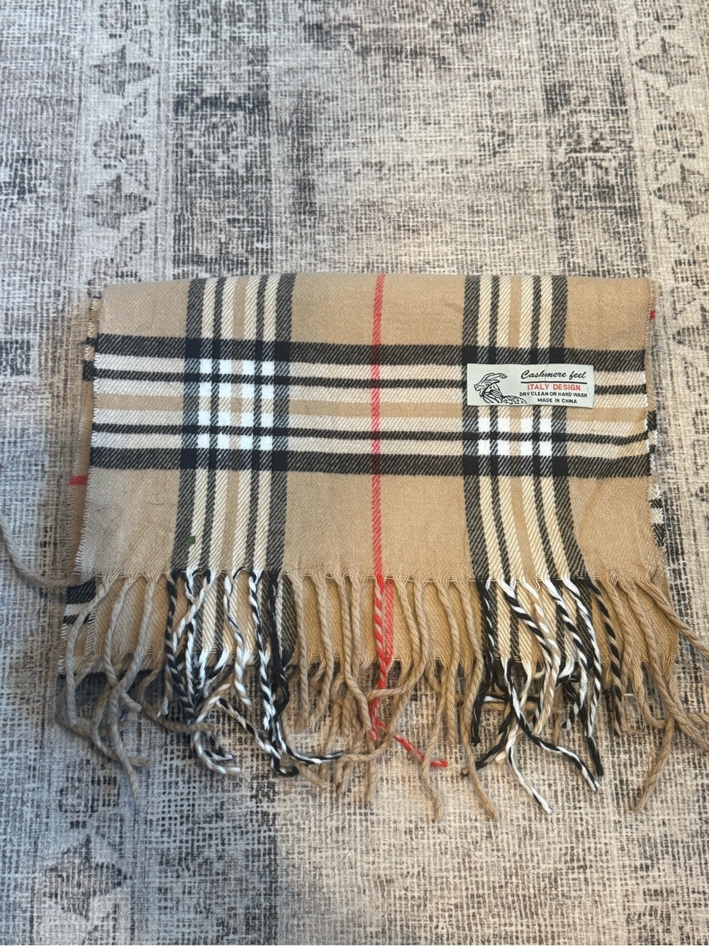 NEW Classic Beige Plaid Fringe Scarf